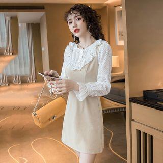 Mock Two-piece Eyelet Lace Long-sleeve Dress