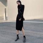 Slited Knit Dress Black - One Size