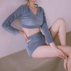 Set: Long-sleeve Velvet Swim Top + Bottom