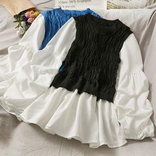 Colorblock Mock Two-piece Smocked Top
