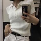 Short-sleeve Ribbed Knit Polo Shirt