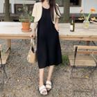 Elbow-sleeve Cropped Jacket / Spaghetti-strap Midi A-line Dress
