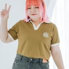 Plus Size Short-sleeve Collar Letter Embroidered T-shirt