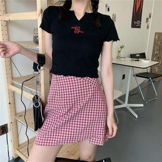 Short-sleeve Print Cropped T-shirt Black - One Size