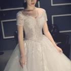 Lace Short-sleeve Wedding Ball Gown