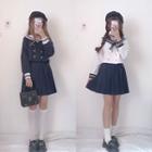 Sailor Collar Blouse / High Waist Pleated Skirt