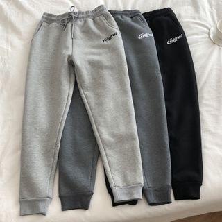 Letter Embroidered Fleece-lined Sweatpants