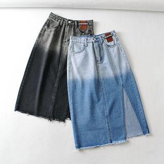 Gradient Slit Denim Skirt