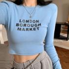 Padded-shoulder Lettering Crop T-shirt In 5 Colors