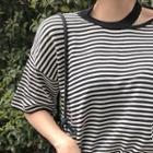 Cutout-neckline Striped Knit Top One Size