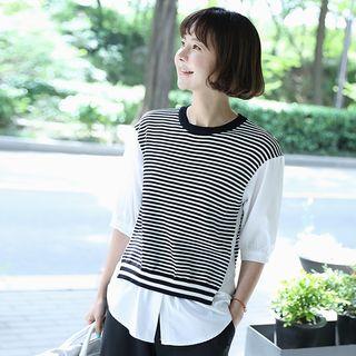 Inset Puff-sleeve Striped Shirt