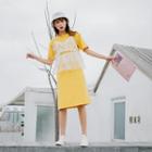 Mock Two-piece Short-sleeve Mesh Paneled T-shirt Dress