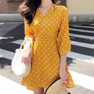 3/4-sleeve Polka Dot A-line Mini Dress