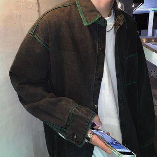 Contrast Trim Denim Long-sleeve Shirt