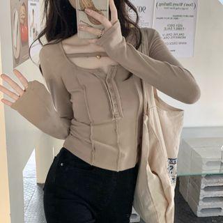 Long-sleeve Paneled Henley T-shirt