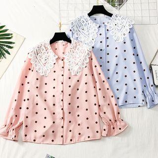 Jacquard-collar Dotted Shirt