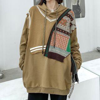 Patterned Knit Panel Hoodie