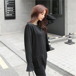 Round-neck Pleated-hem Top