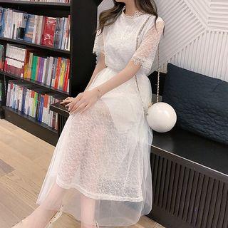 Short-sleeve Midi Mesh Dress
