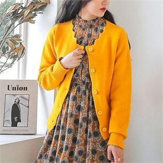 Scallop-neck Rib-knit Cardigan