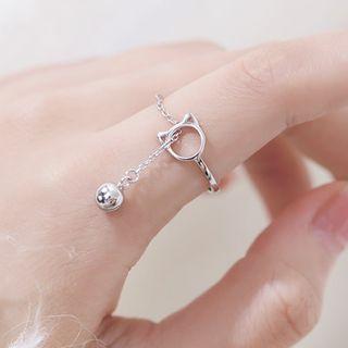 925 Sterling Silver Cat & Bell Open Ring As Shown In Figure - One Size