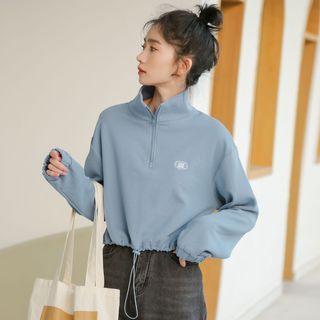 Lettering Drawstring Cropped Sweatshirt