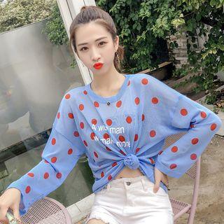 Long-sleeve Polka Dot Letter Printed Top
