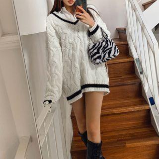 V-neck Cable-knit Mini Dress