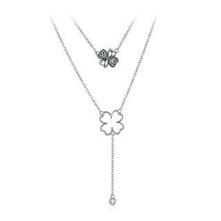 925 Sterling Silver Four-clover Necklace With Green Austrian Element Crystal Silver - One Size