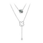 925 Sterling Silver Four-clover Necklace With Green Austrian Element Crystal Silver - One Size