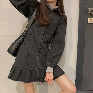 Long-sleeve Button-up Denim Mini A-line Dress