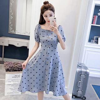 Square Neck Dotted Print A-line Dress