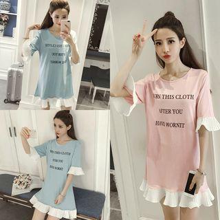 Ruffle Trim Lettering T-shirt Dress
