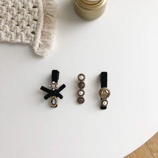 Retro Faux Pearl / Velvet Bow Hair Clip
