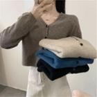 Cropped Knit Cardigan / Plaid Mini A-line Skirt / Set