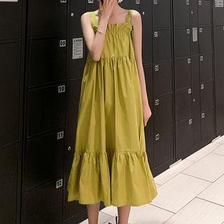 Wide-strap Ruffled Midi A-line Dress