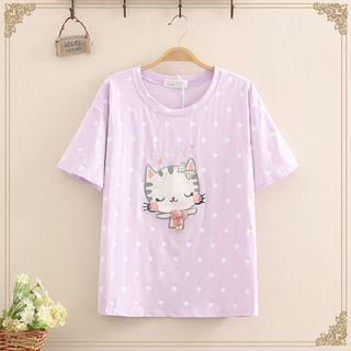 Cat Printed Short-sleeve Round Neck T-shirt