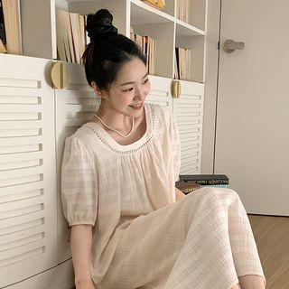 Puff-sleeve Long Peasant Dress Cream - One Size