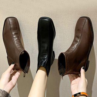 Faux-leather Plain Short Boots
