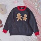 Gingerbread Man Print Sweater Red & Dark Gray & Camel - One Size