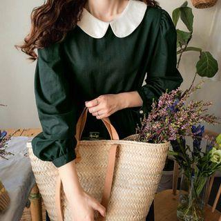 Contrast-collar Drawstring-waist Dress