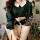 Contrast-collar Drawstring-waist Dress
