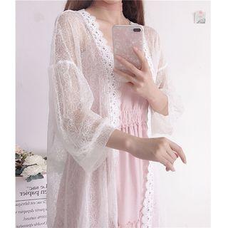 Spaghetti-strap Midi Dress / Long Lace Jacket