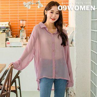 Plus Size Dip-back See-through Shirt
