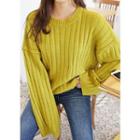 Wide-sleeve Ribbed Loose-fit Sweater