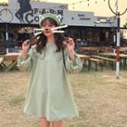 Plain Puff-sleeve Loose-fit Shift Dress