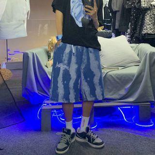 Tie-dyed Denim Wide-leg Shorts