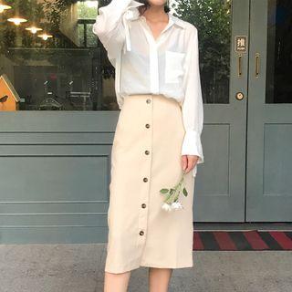 Set : Bow Long-sleeve Top + Mini Skirt