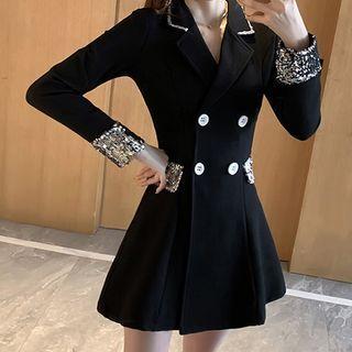 Sequined Long-sleeve Mini Collared A-line Dress