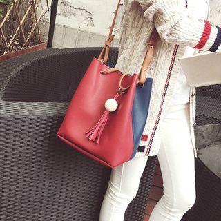 Color-block Tassel Bucket Bag